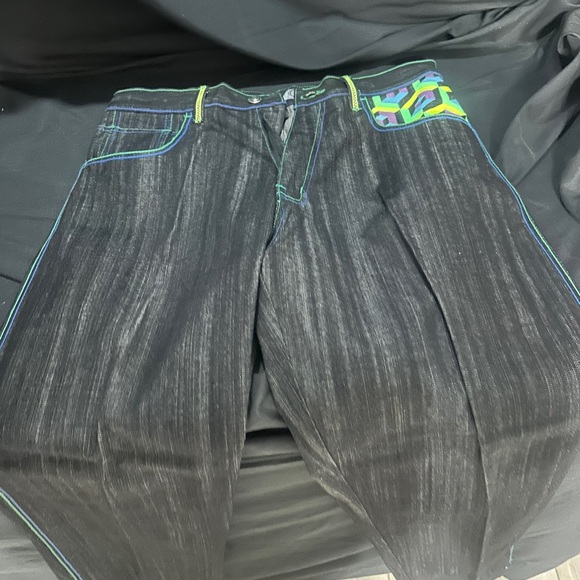 dodeca Other - Black Jeans with Neon Accents-Dodeca graphic Y2K jeans-size 34/34-#571